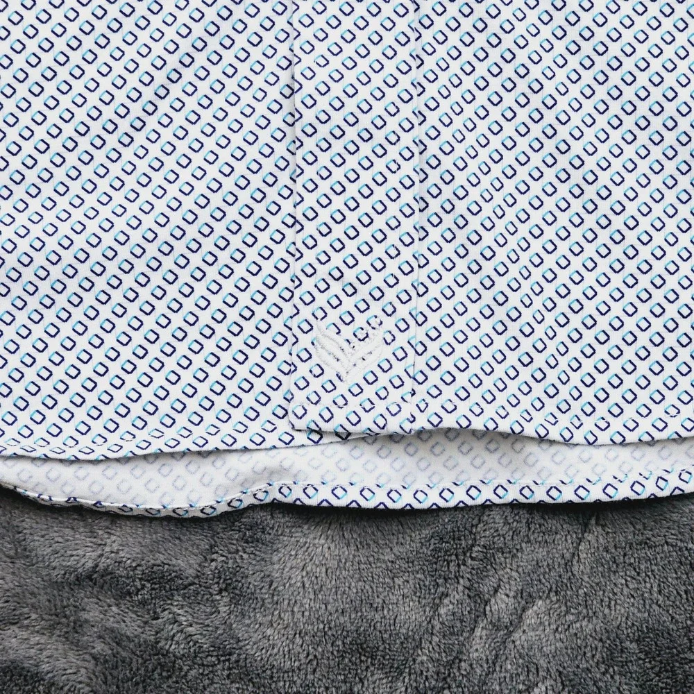 Buttercloth Button Up Shirt Mens 2XL White Blue Icy Cotton Geometric Regular Fit